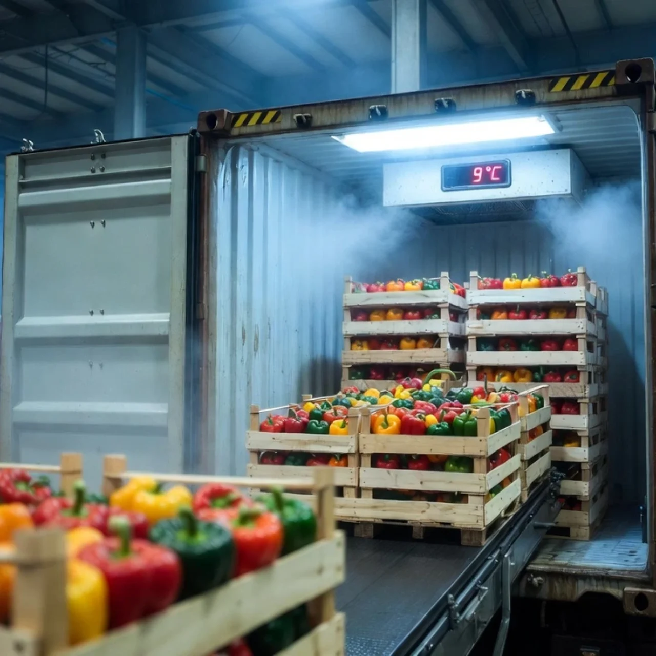 Produce is pre-cooled within 2 hours of harvest and loaded in BRC-certified reefer facilities. Temperature-controlled from farm gate to port — maintained at 8–10°C.