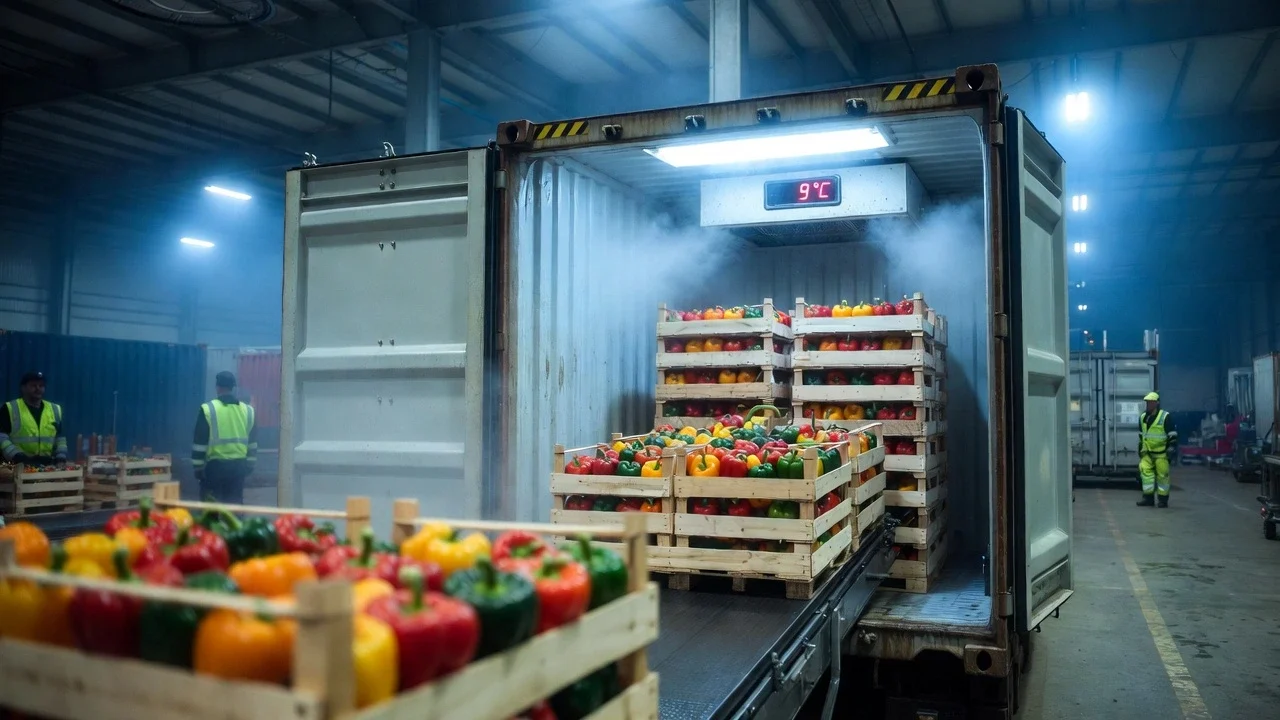 Bell Peppers 7 Produce is pre-cooled within 2 hours of harvest and loaded in BRC-certified reefer facilities. Temperature-controlled from farm gate to port — maintained at 8–10°C.