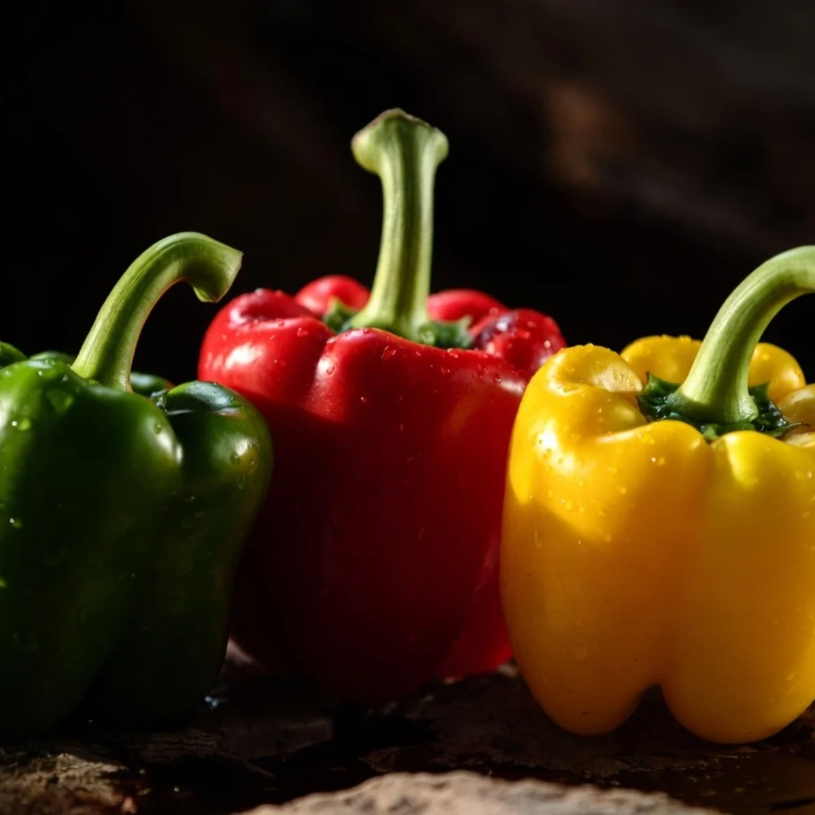 Colorful Egyptian bell peppers red yellow orange for export to European retail markets