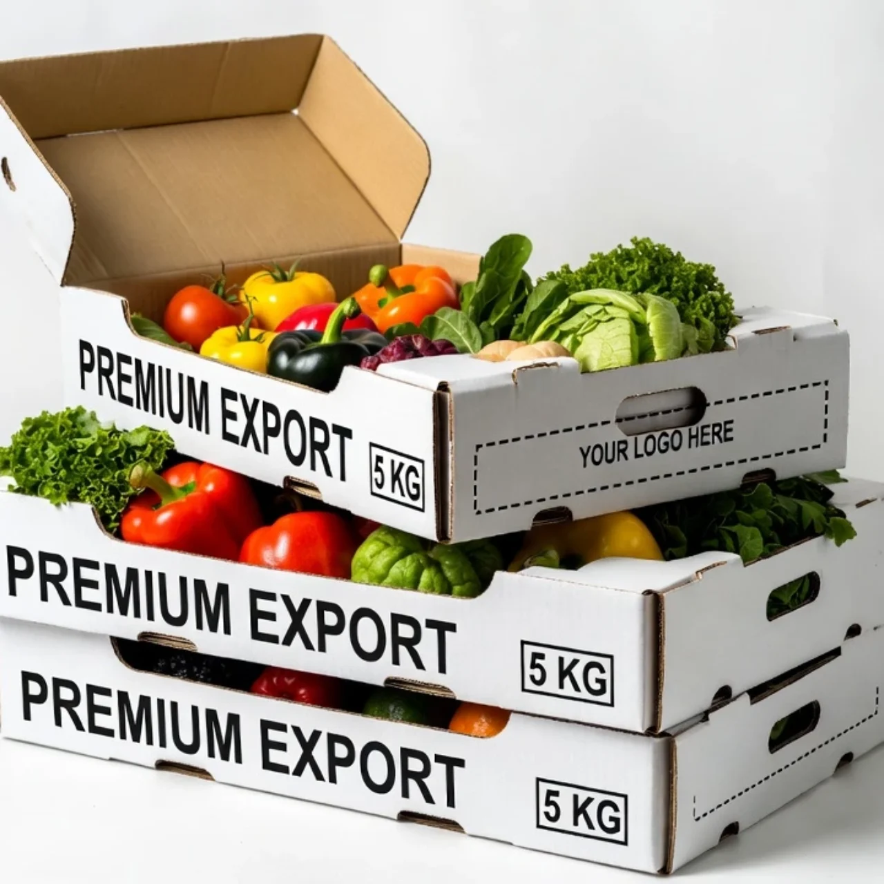 5kg open-top or telescopic cartons. Custom flow-pack and private label available. Packaging is PRN compliant for EU market entry.