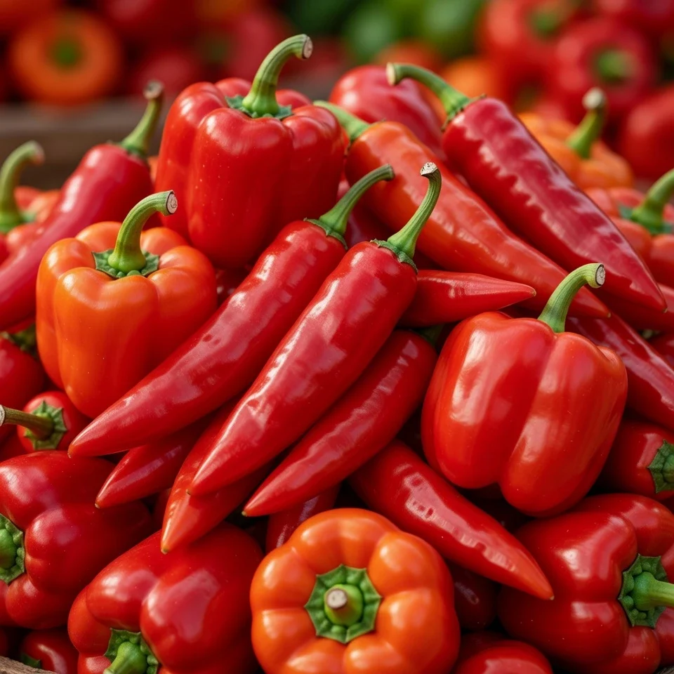 Bell Peppers 4 Fresh red bell peppers Class I from Egypt, pre-harvest MRL tested, GlobalG.A.P certified.