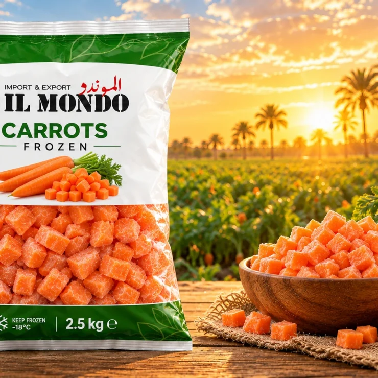 IL MONDO frozen carrots pouch with produce on a wooden table
