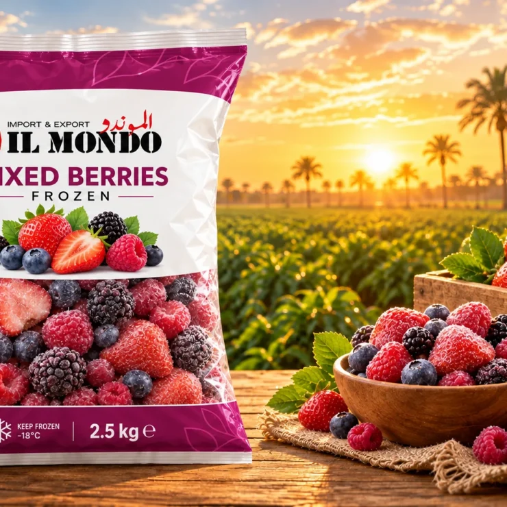 IL MONDO frozen mixed berries pouch with produce on a wooden table