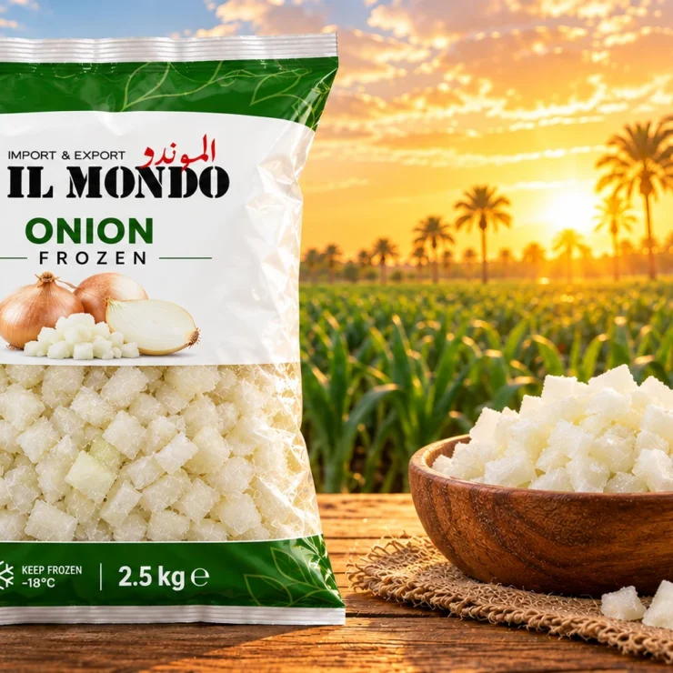 IL MONDO frozen onion pouch with produce on a wooden table